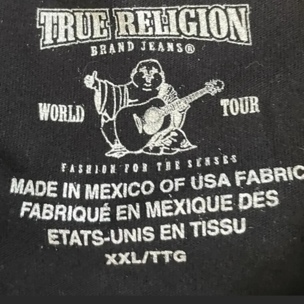 True Religion World Tour Graphic SHIRT Mens XXL Black Short Sleeve Comfy Unisex